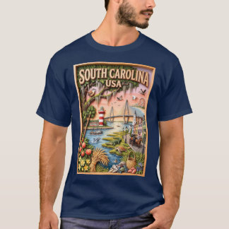 South Carolina Coastal Landmarks Layered Papercut T-Shirt