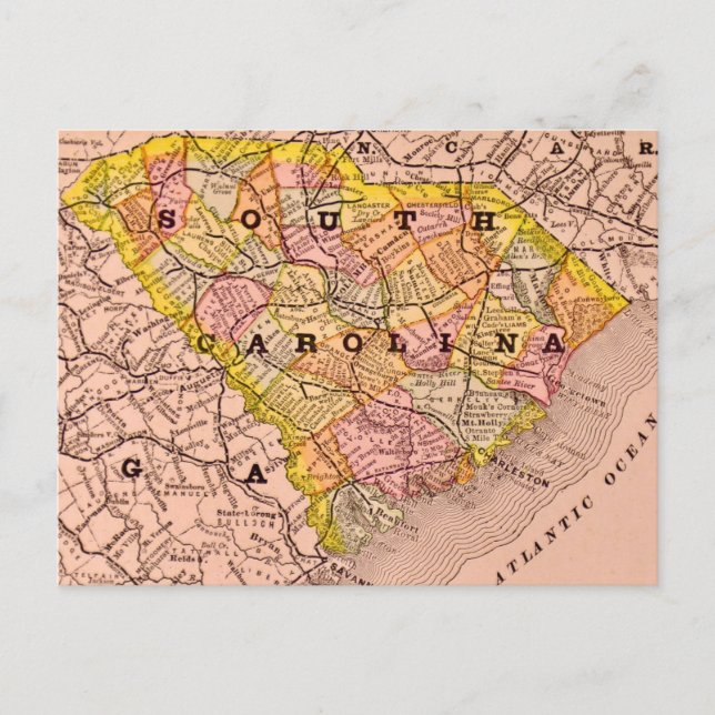 South Carolina Colorful Map Postcard (Front)