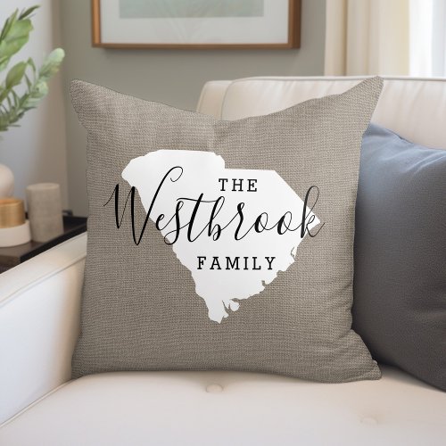 South Carolina Family Monogram State Throw Pillow