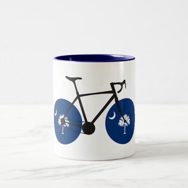 South Carolina Flag Bicycle Two-Tone Coffee Mug (Center)