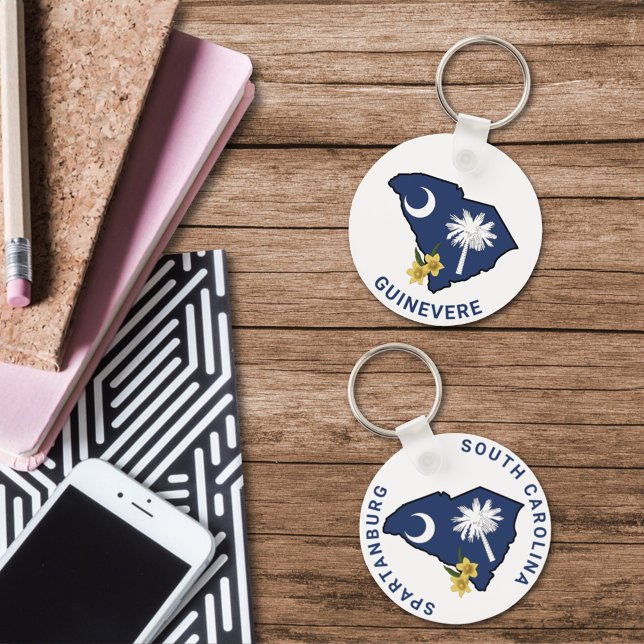 South Carolina Flag & Flower Yellow Jessamine Keychain (Creator Uploaded)