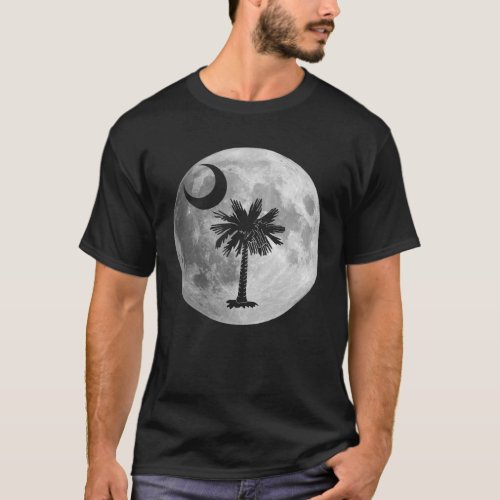 South Carolina Flag Palmetto Tree Moon Silhouette T_Shirt