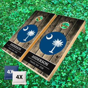 South Carolina & Flag Rustic Wood / Family fun Cornhole Set