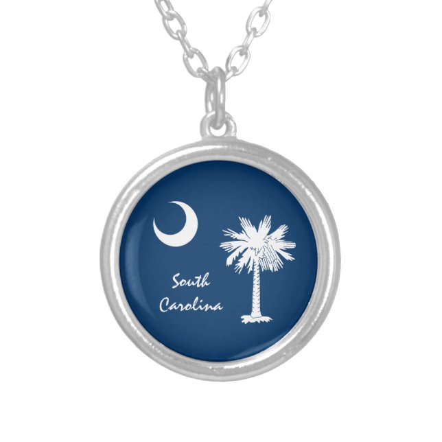 South Carolina Flag & S Carolina State USA /sports Silver Plated Necklace (Front)