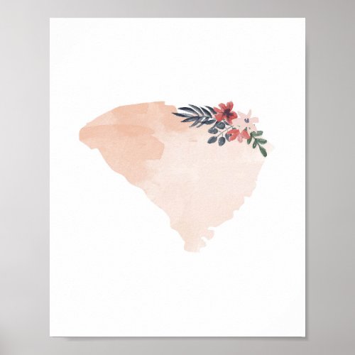 South Carolina Floral Watercolor State Poster