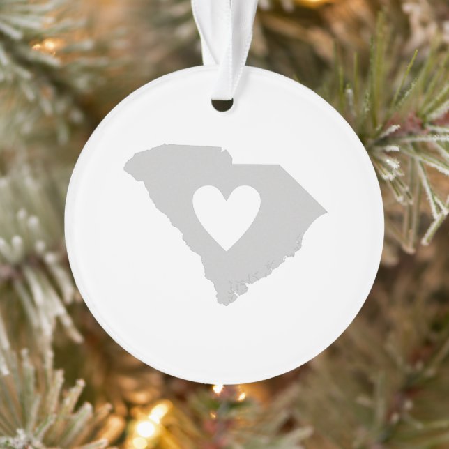 South Carolina Gray Silhouette Map Shape Heart Ornament (Tree)