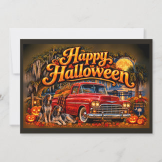 South Carolina Halloween Hound Dogs 1950s Truck Holiday Card