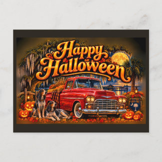 South Carolina Halloween Hound Dogs 1950s Truck Holiday Postcard