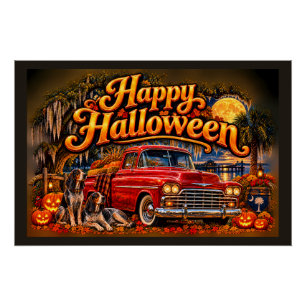 South Carolina Halloween Hound Dogs 1950s Truck Poster