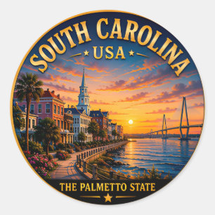 South Carolina Harbor Vacation Memories 🟡 Classic Round Sticker