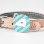 South Carolina Heart Pet ID Tag<br><div class="desc">Let your furry friend show some home state pride with this cute South Carolina pet ID tag. Design features a white silhouette map of the state of South Carolina with a pink heart inside, on a tone on tone turquoise stripe background. Add your pet's name and contact information to the...</div>