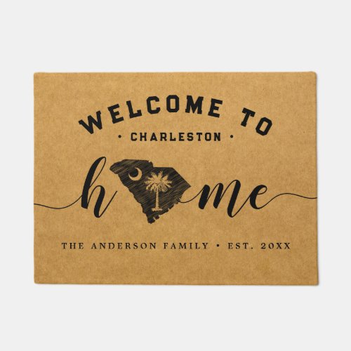 South Carolina Home Map USA Flag Minimal Welcome Doormat