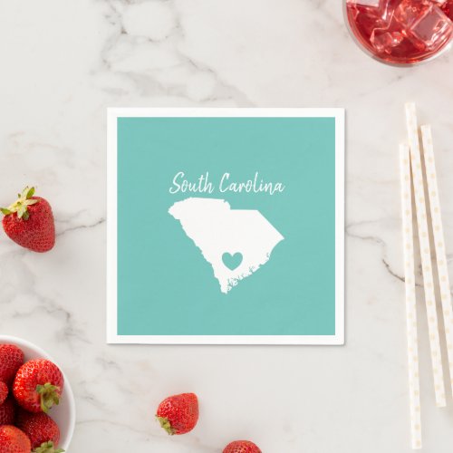 South Carolina Home State Map Love Heart Shape    Napkins