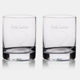 South Carolina Home State Map Love Heart Shape Rocks Glass