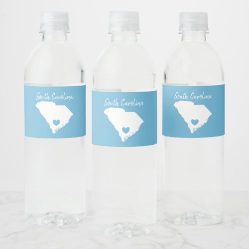 South Carolina Home State Map Love Heart Shape     Water Bottle Label