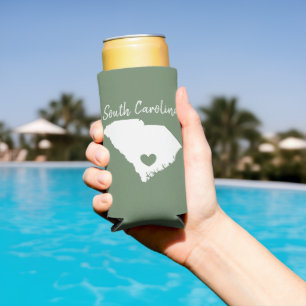 South Carolina Home State Map Love Heart Summer Seltzer Can Cooler