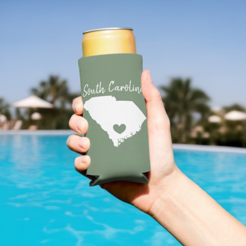 South Carolina Home State Map Love Heart Summer  Seltzer Can Cooler