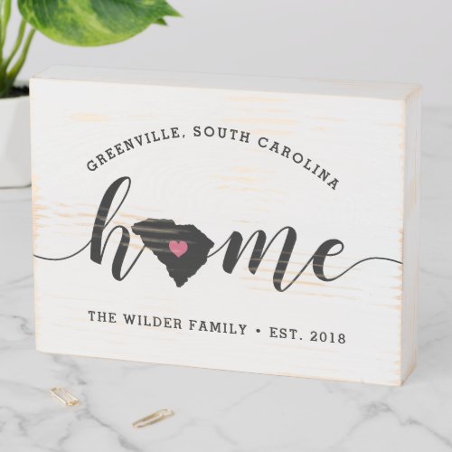 South Carolina Home State Rustic Family Name Wooden Box Sign