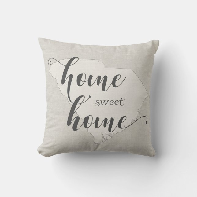 South Carolina - Home Sweet Home burlap-look Throw Pillow (Front)