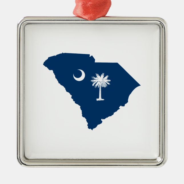 South Carolina in Blue and White Metal Ornament (Front)