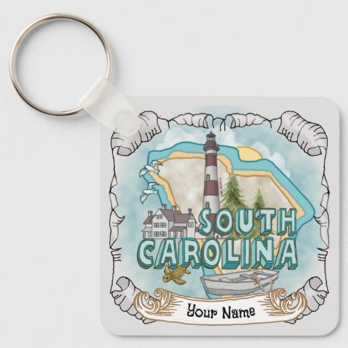 South Carolina Lighthouse custom name  Keychain