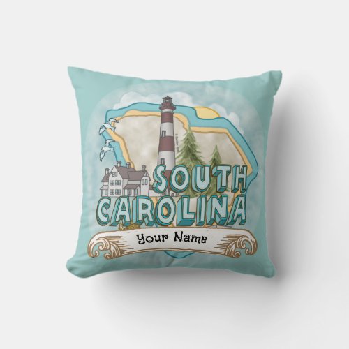 South Carolina Lighthouse custom name Pillow