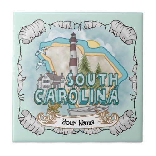 South Carolina Lighthouse custom name tile