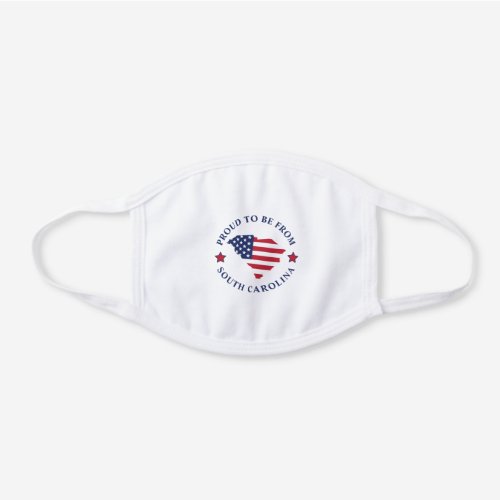 South Carolina Map State Red White Blue Flag White Cotton Face Mask
