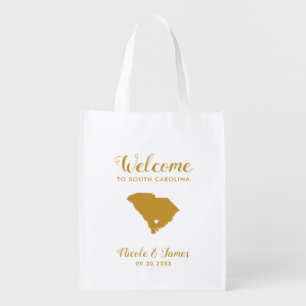 South Carolina Map Wedding Welcome Bag, Gold Tote 