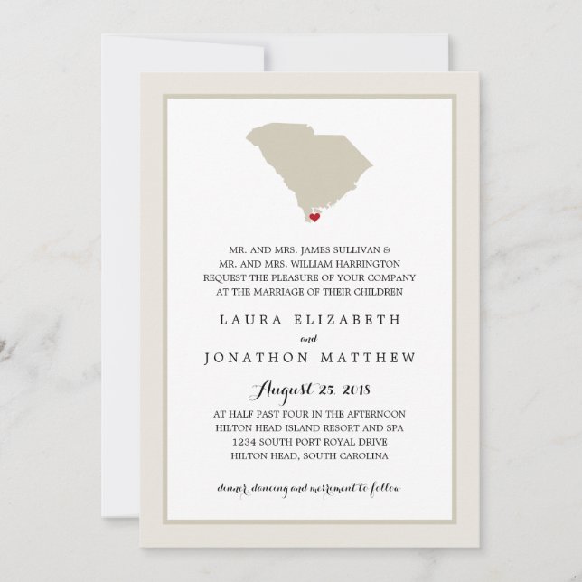 South Carolina Map with heart | Wedding Invitation (Front)