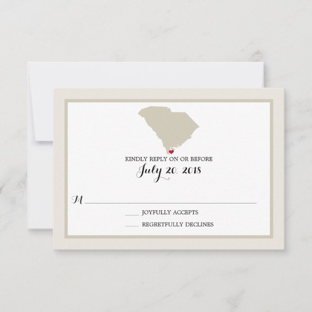 South Carolina Map with heart | Wedding RSVP (Front)