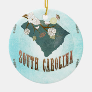 South Carolina Map With Lovely Birds Ceramic Ornament