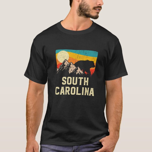 South Carolina Nature Wild Bear Retro Sunset Hikin T-Shirt (Front)