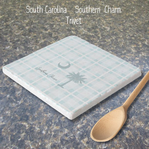 South Carolina Palm Tree and Moon Plaid Trivet