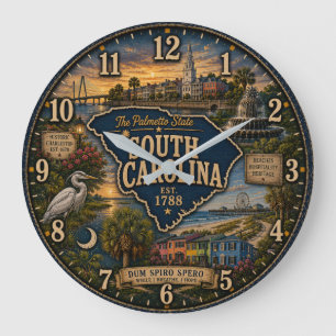South Carolina Palmetto State Coastal Charleston Large Clock