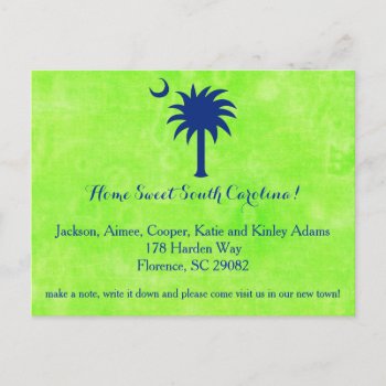 South Carolina Palmetto Tree And Moon New Address Announcement Postcard by Musicat at Zazzle