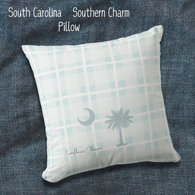 South Carolina Pillow Custom with Moon and Palm (South Carolina Flag, Southern Charm Throw Pillow. A simple rustic design perfect for any family room)
