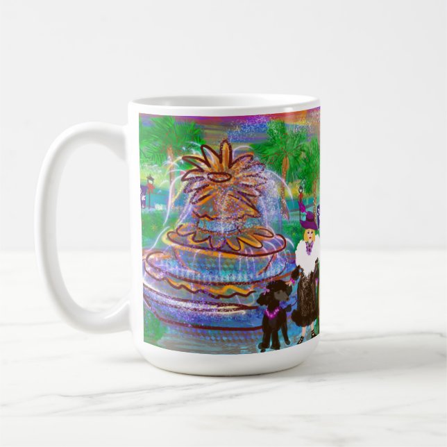 South Carolina Pineapple Fountain  with Poodles. Coffee Mug (Left)