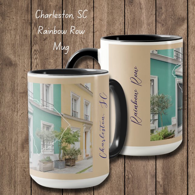 South Carolina Rainbow Row Personalized Mug (Have your morning coffee in this Colorful Rainbow Row, Charelston South Carolina mug! )