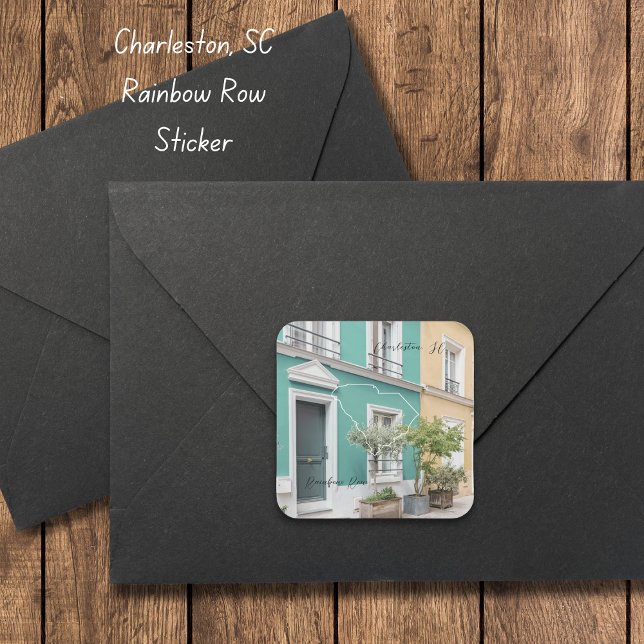 South Carolina Rainbow Row Personalized Sticker (Dress up your packages and envelopes with these colorful Raibow Row Charleston, SC stickers!)