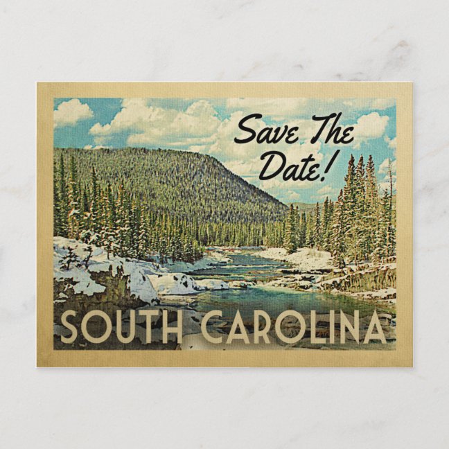 South Carolina Save The Date Postcards – Snowy Mountain Vintage Announcement