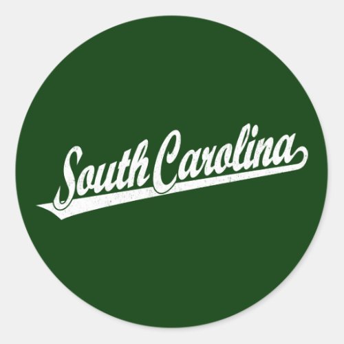 South Carolina script logo in white distressed Classic Round Sticker