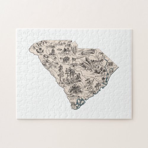 South Carolina Shaped Vintage Picture Map Jigsaw Puzzle
