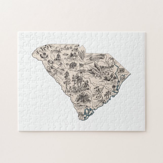 South Carolina Shaped Vintage Picture Map Jigsaw Puzzle (Horizontal)