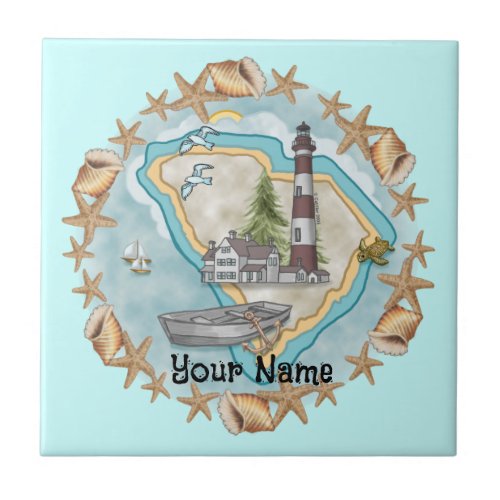 South Carolina Shells Lighthouse custom name Tile