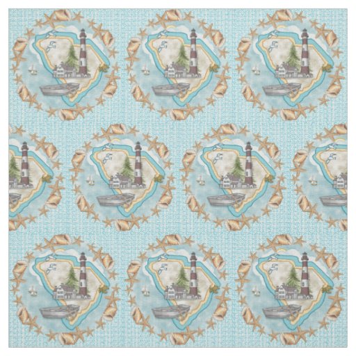 South Carolina Shells Lighthouse Fabric