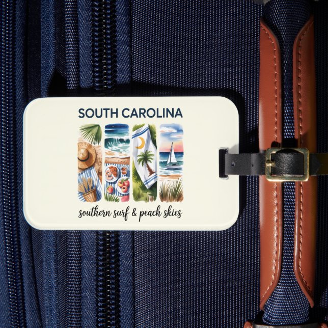 South Carolina – Southern Surf & Peach Skies Luggage Tag (Front Insitu 4)