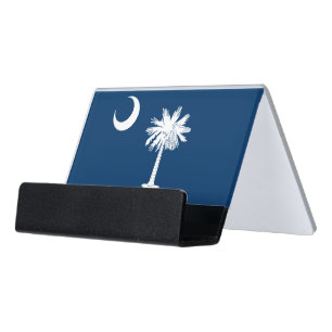 South Carolina State & Carolina Flag / USA Desk Business Card Holder