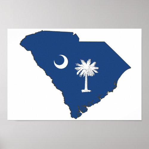 South Carolina State Flag and Map Poster