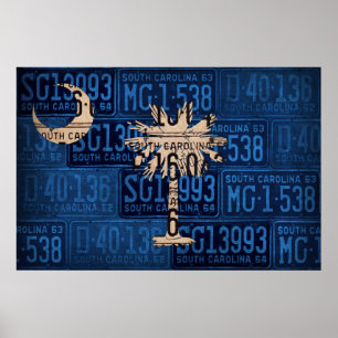 South Carolina State Flag License Plate Art Poster
